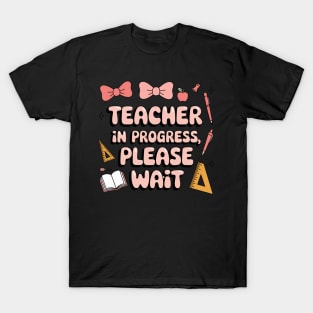 Women Teacher in Progress Coquette Pink Bow Future Teacher T-Shirt
